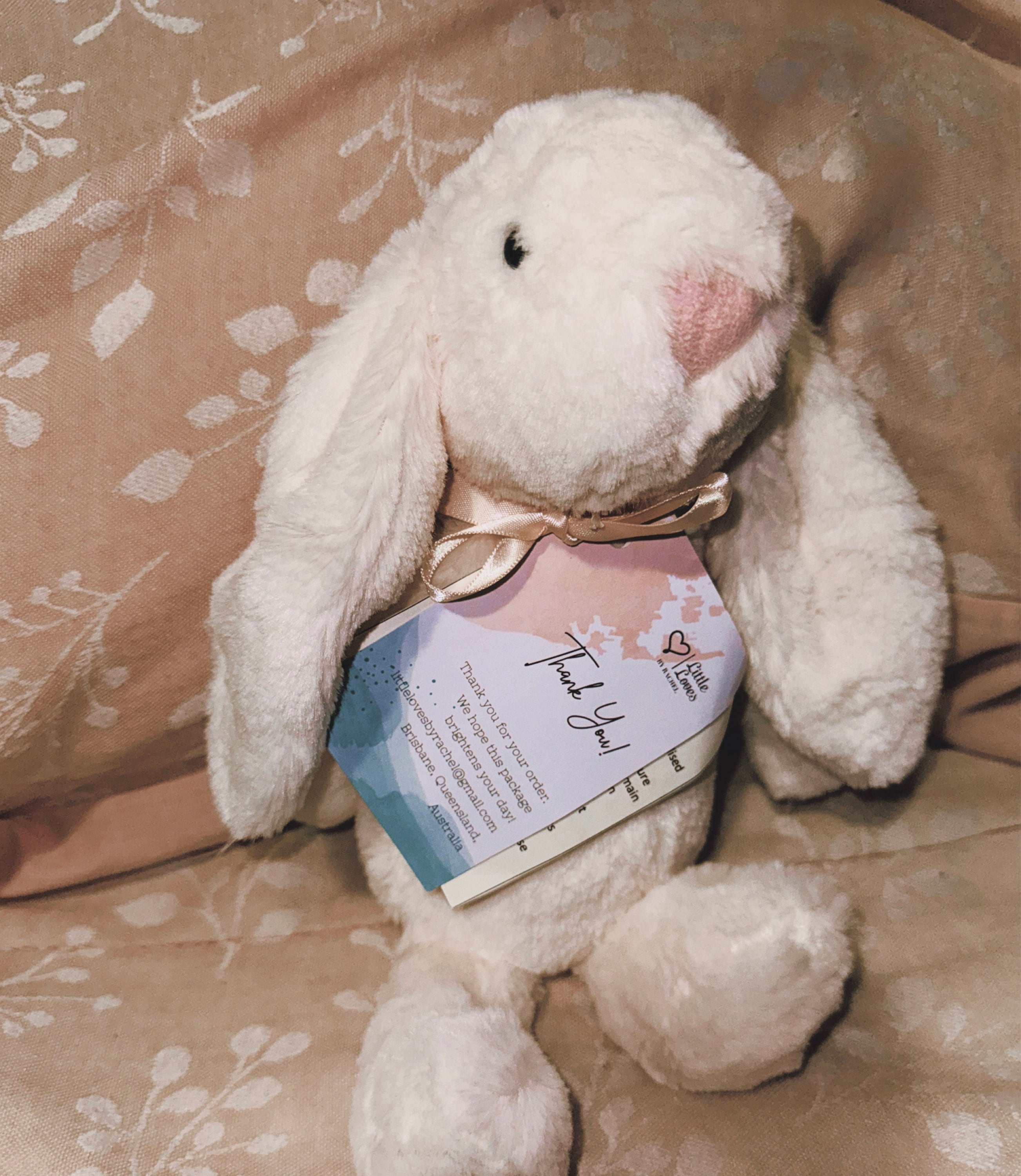 Personalised Plush Bunny Rabbits for children and babies. Floppy ear Rabbit for Easter or Birth. Customise text and colours. Embroidered ear