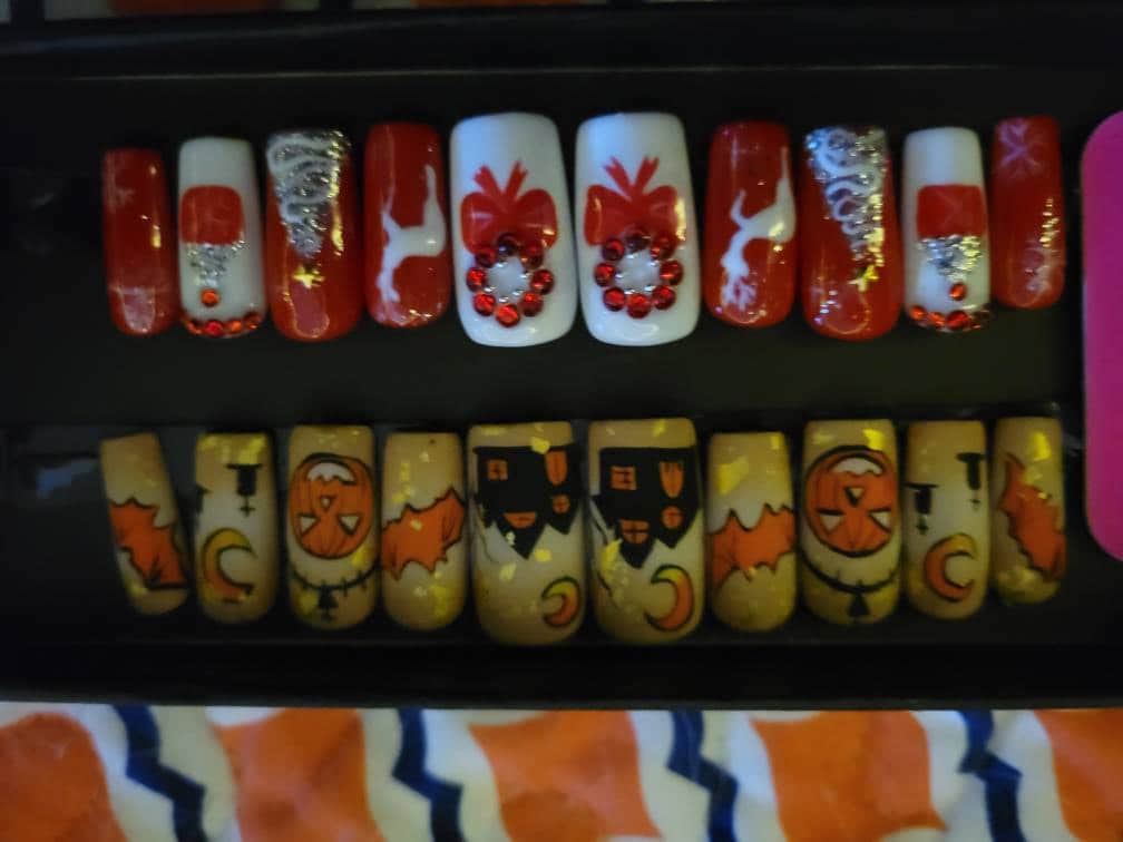 Spooky House Press On Nails | Halloween Special Press On Nails Stiletto | Hand-made Glue On Nails | Luxury Fake Nails | False Nails HA2