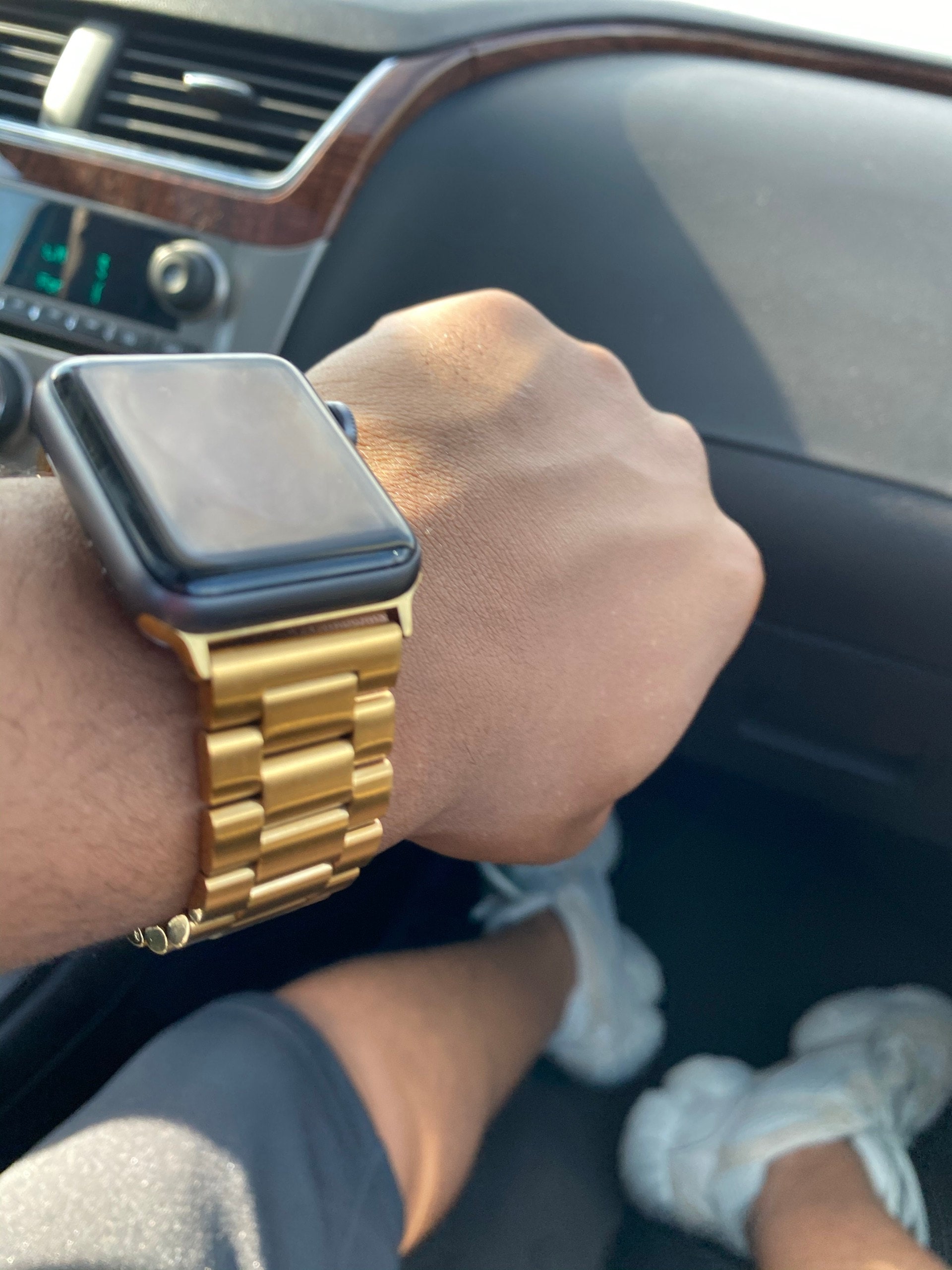 Apple Watch Band Mens Gold 38mm 40mm 42mm 44mm Rolex Style Lab Diamond Bezel Iwatch Bling gb1