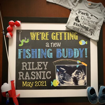 PRINTABLE We're Getting A New Fishing Buddy Pregnancy Announcement ...
