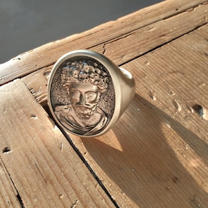 Personalized Marcus Aurelius Bust Silver Ring, Roman Emperor