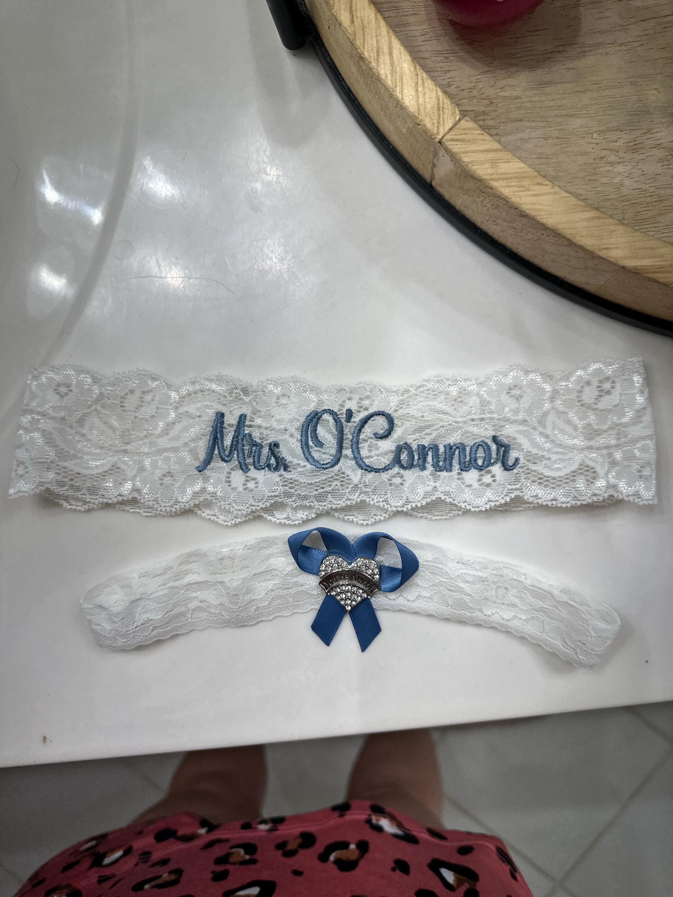 Dusty Blue Wedding Garter for Brides Personalized Non Slip Lace
