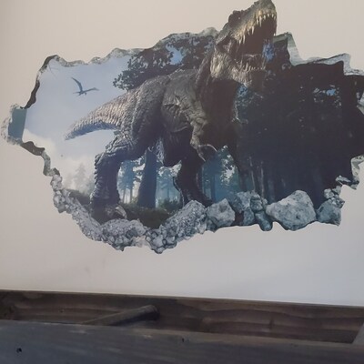Dinosaur Wall Decal T-rex 3D Smashed Wall Art Sticker Kids Room Decor ...