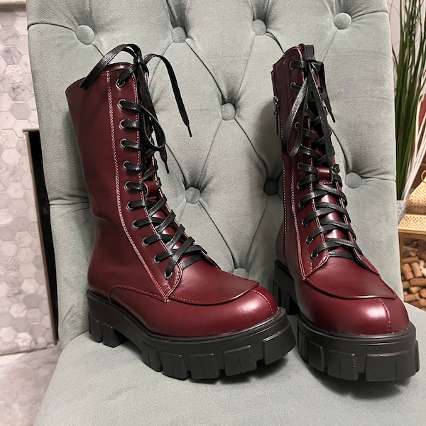 genuine leather combat boots