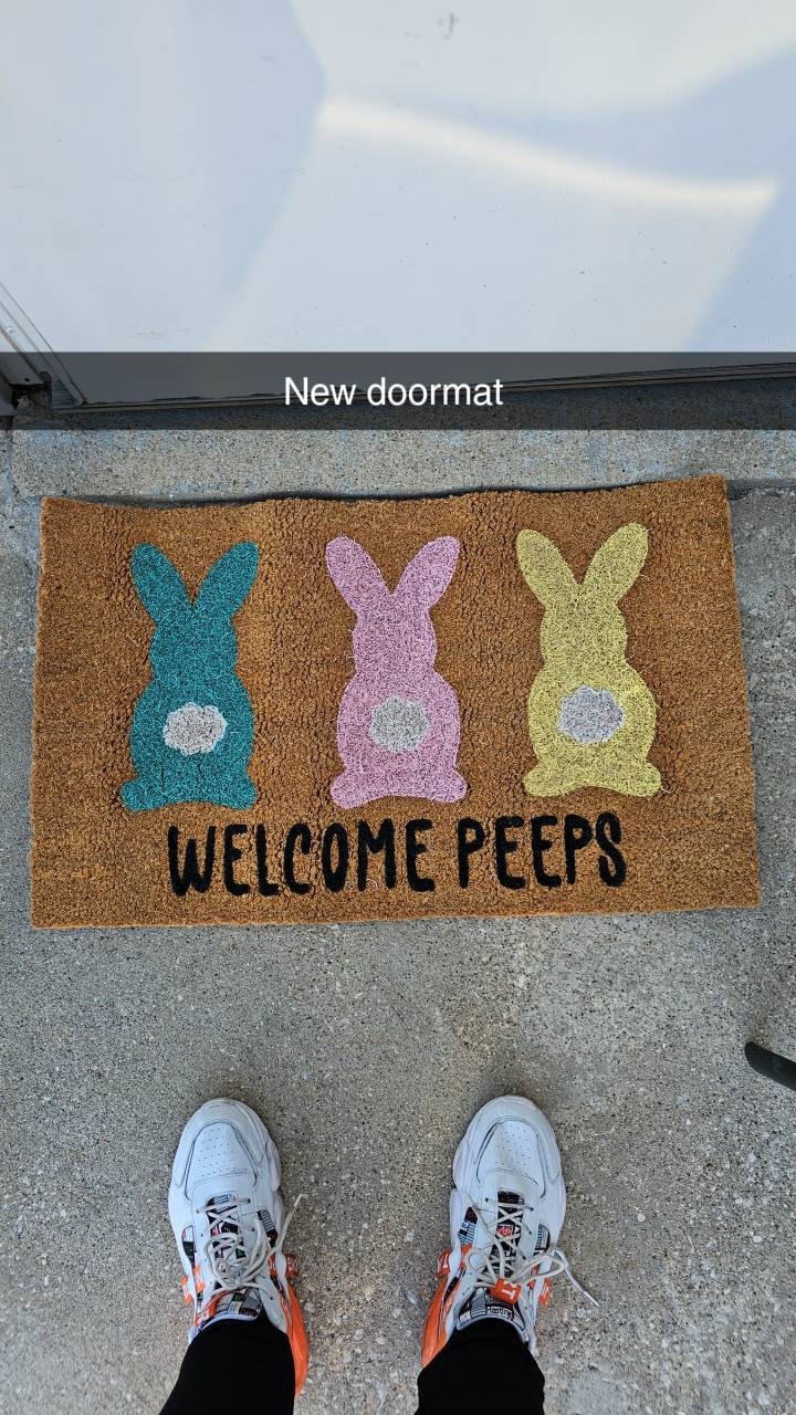 Welcome Peeps Easter Doormat | Cute Easter Bunny Front Doormat | Fun Colorful Pastel Spring Doormat | Personalized Custom Housewarming Gift