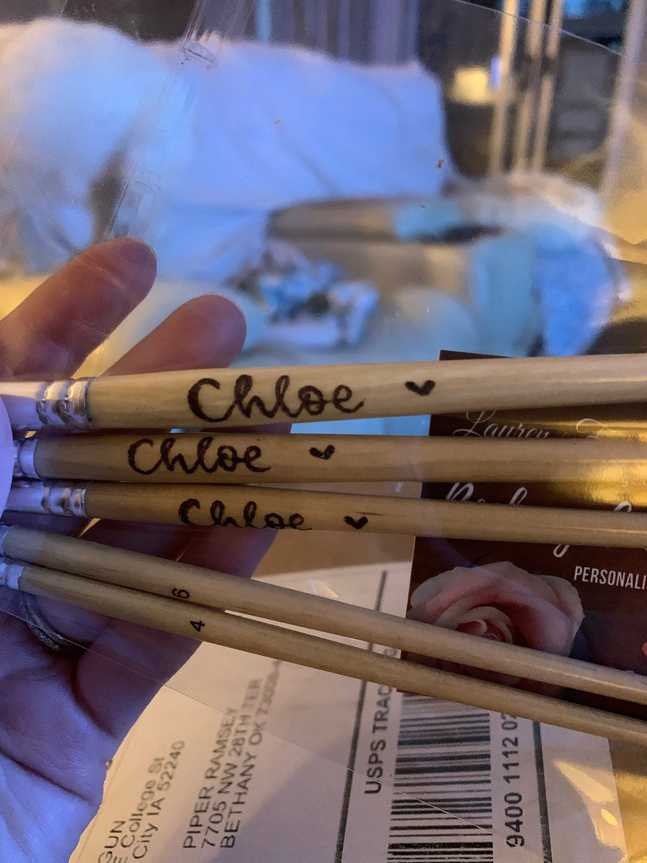 Personalised paint brush,custom brush set, wood burned artist supplies, paintbrush with your name on, wooden paintbrushes, art and painting
