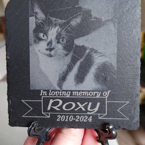 Cat Memorial Plaque, Customised For Pet, Cat, Dog Slate Stone Cat Grave Marker Photo Name Date Personalised
