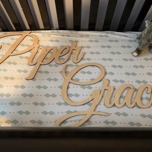 Wood Cutout Name Sign, Large Script Name Sign, Unpainted Baby Name ...
