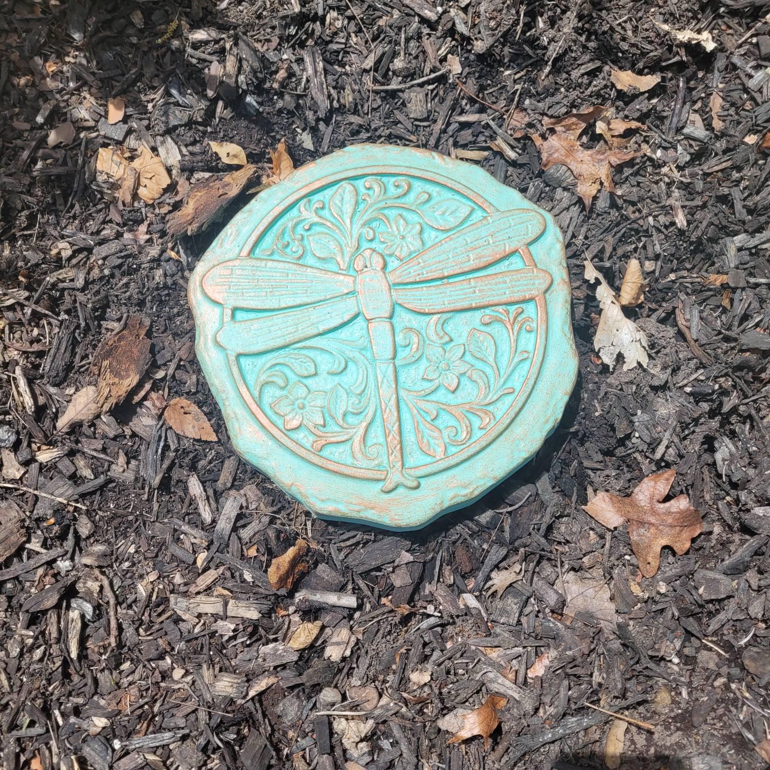Antique Copper Dragonfly Stepping Stone for garden gift for new home gift fairy garden decor
