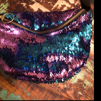 Sparkly Rainbow Gold Mermaid Moveable Sequin Fanny Pack Bum Waist Bag ...
