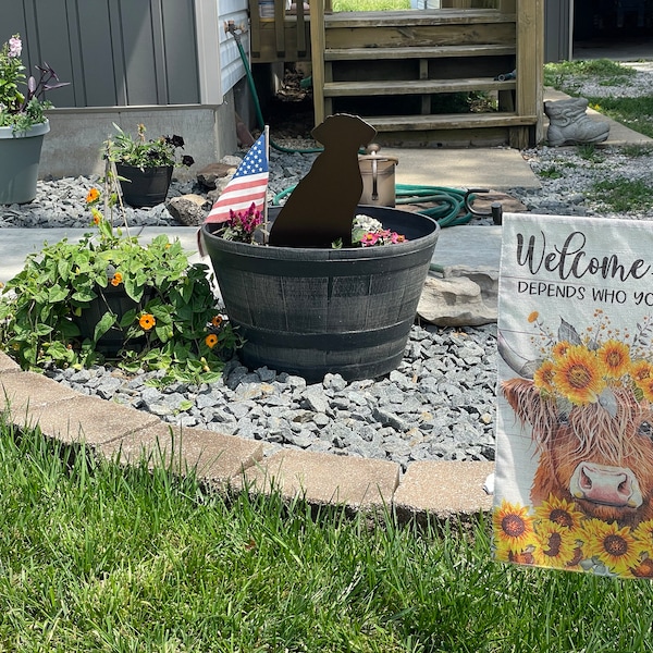 Rustic Metal Standing Rabbit Yard Art With Stake Steel Bunnies Metal ...