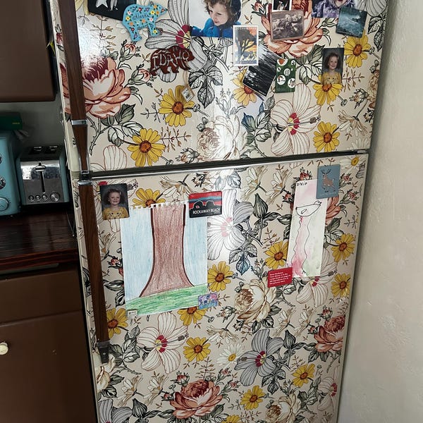 Boho Fridge Wrap Vintage Floral Refrigerator Wrap Vinyl Side by Side ...