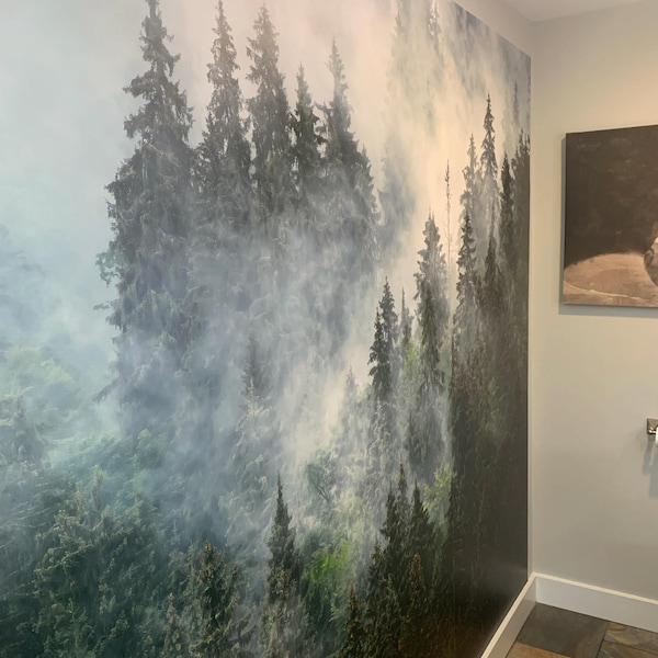 Misty Forest Wallpaper: Peel and Stick Foggy Wall Mural - Etsy