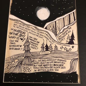 Song Lyrics Wall Art Original Pen Drawing on Textured Handmade