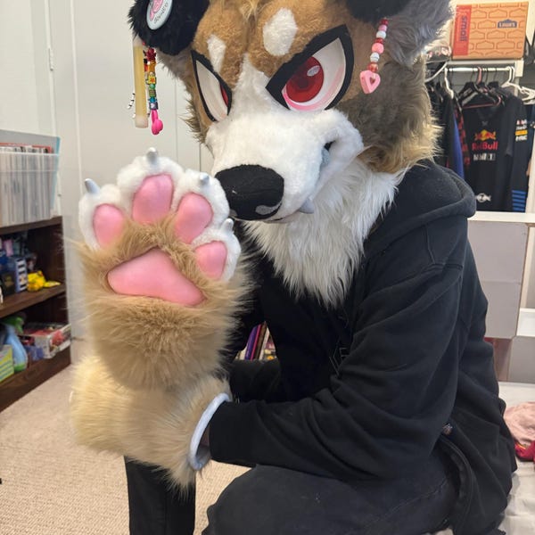 Black Puppy Paws With Red Meat Pad, Furry Gloves, Tiger Paws, Fox Paws ...