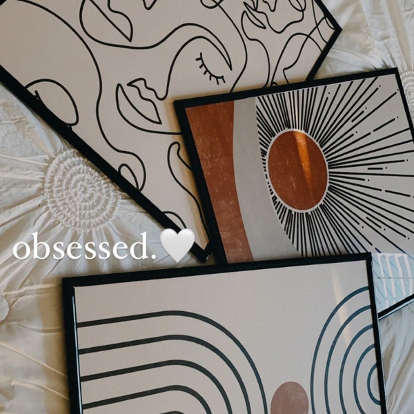 Mid Century Modern Geometric Sun Print Set of 3 Prints, Abstract ...