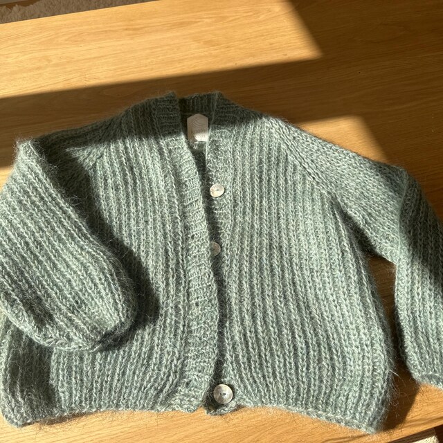 Sage Green Mohair Cardigan With Buttons, Alpaca Wool and Sage Green Mohair Cardigan With Buttons, Alpaca Wool and