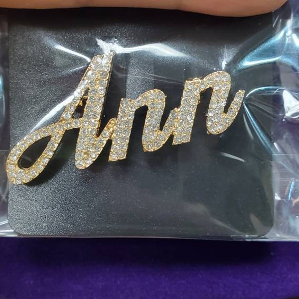 Handmade Bling-bling Stones Name Pins,personalised Script Letters Lapel ...