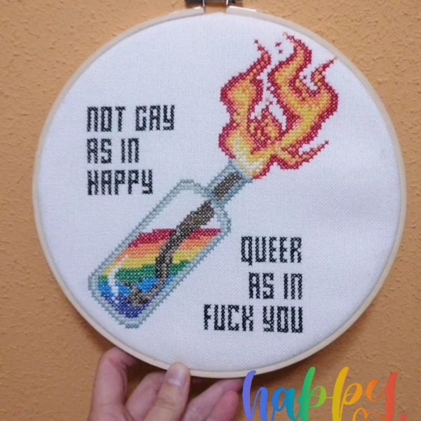 Not Gay as in Happy Queer as in Fuck You Cross Stitch Pattern PDF - Etsy