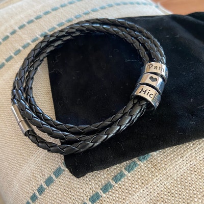 Personalized Mens Braided Leather Bracelet Custom Beads Name - Etsy