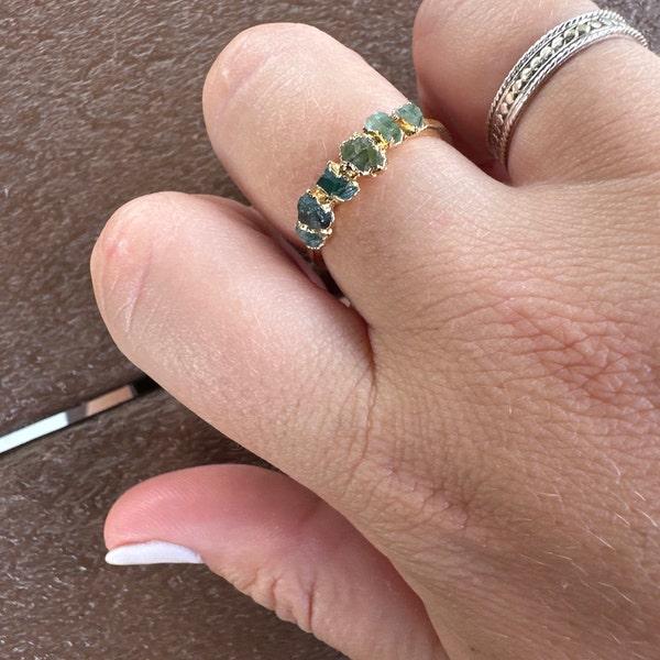 Ombre Ring, Green Stacking Ring, Unique Gemstone Ring, Raw Peridot ...