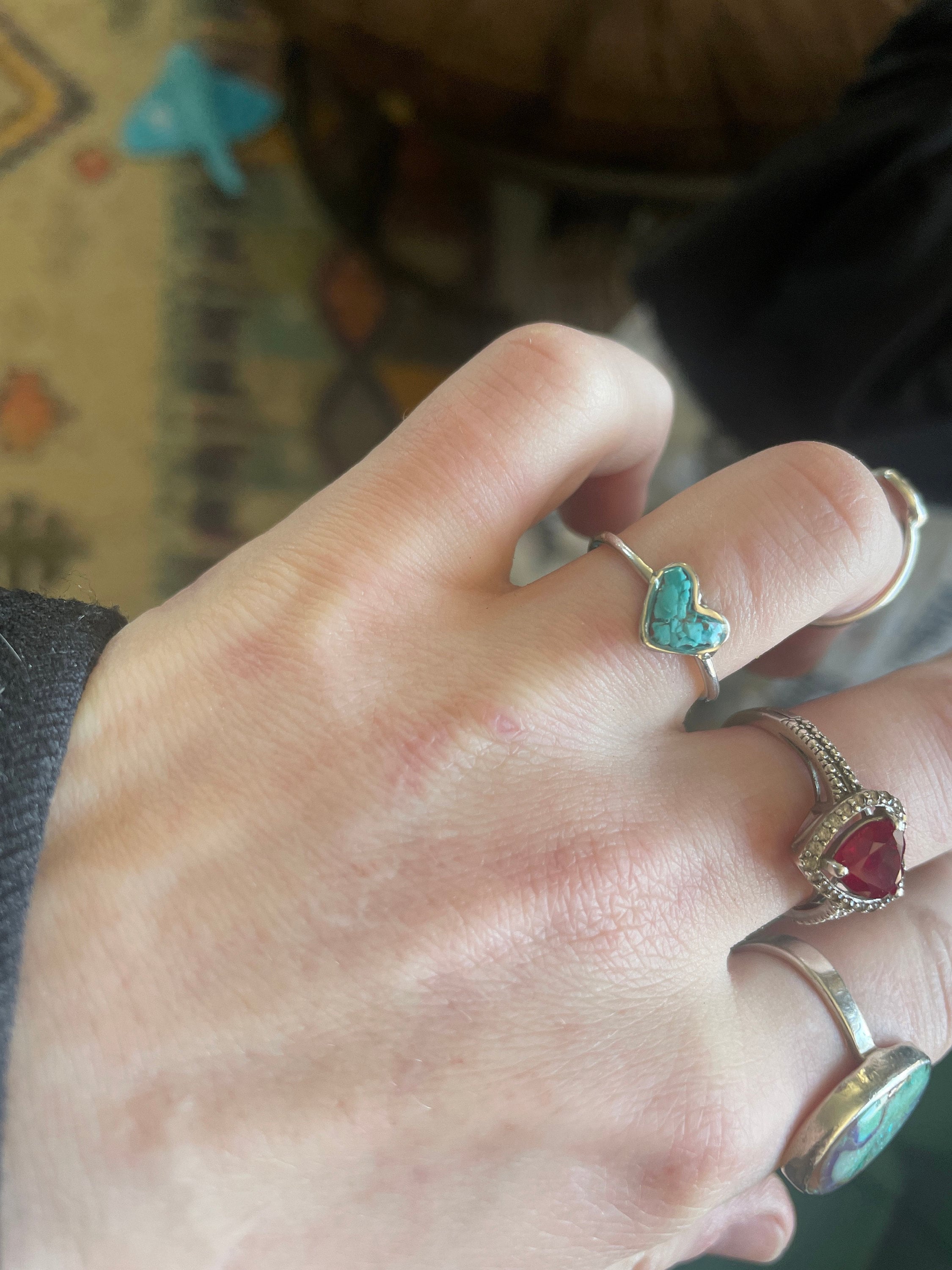 Genuine Turquoise ring | .925 sterling silver | unique crushed stone ring | hypoallergenic | boho statement jewelry | detailed | heart shape