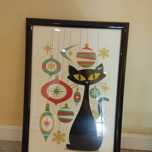 Mid Century Modern Cat Christmas Ornament Art Print, Secret Santa Gift ...