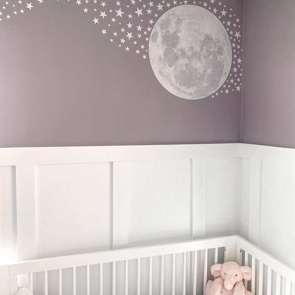 Pale Moon & Stars Fabric Wall Decal for Baby Nursery and Children's ...