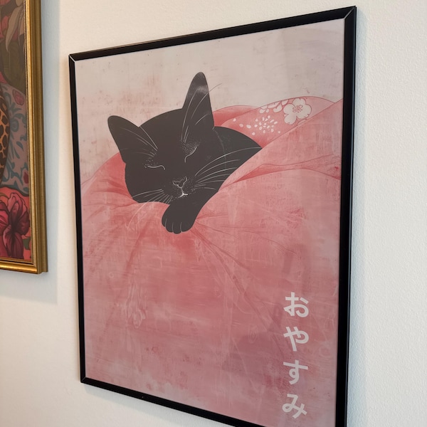 Sushi Black Cat Poster Tokyo Art Print, Oishii Cat Print, Delicious ...