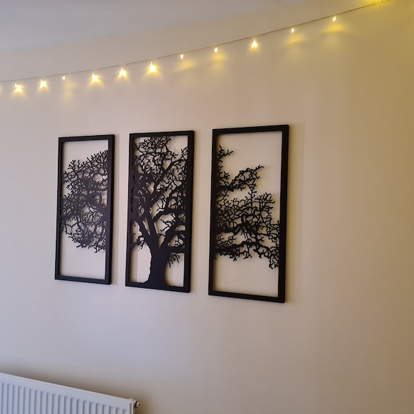 Metal Wall Art Decor 3D Sculpture 3 Piece Oak Tree Modern Decor Tree of ...