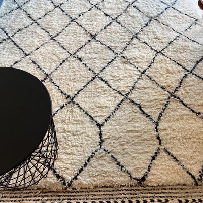 Tapis Berbère Marocain Beni Ourain - Laine Tissée Main - Moderne Géométrique 6,6x9,8 Ft