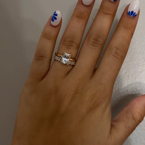 Oval Moissanite Open Wedding Band | Solid Yellow Gold Moissanite Gap ...