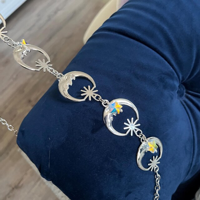 Metal Crescent Moon Waist Chain Belt With Crystal Stars