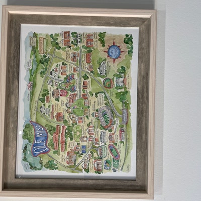 Ole Miss Oxford Campus Map Watercolor Art Print Football - Etsy