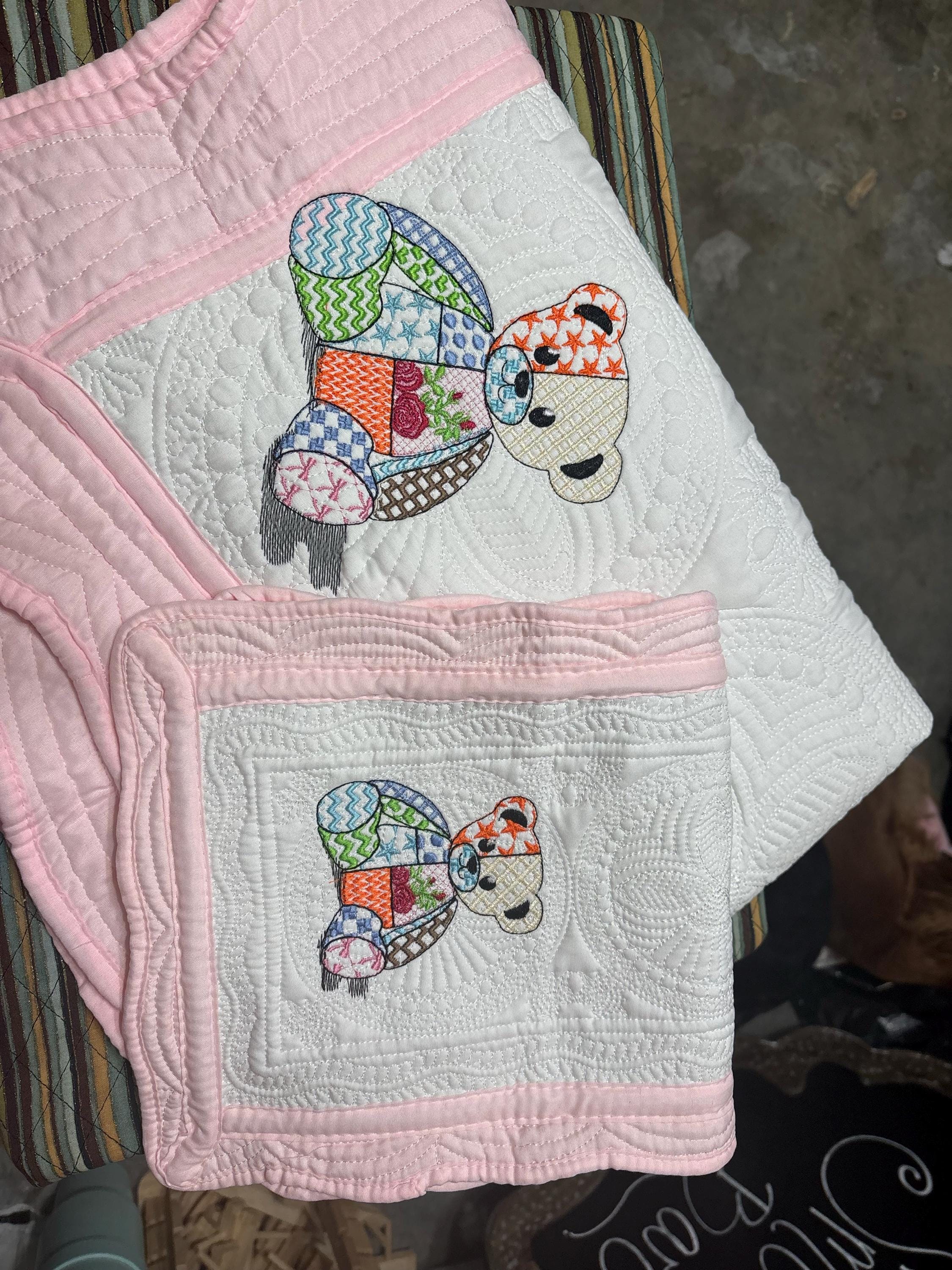 Customer project using Cute Little Patchwork Teddy Bear Awesome Patterned Teddy Outline embroidery design