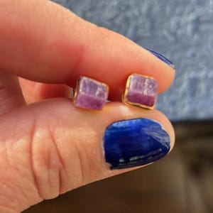 Customer photo from Amy, Raw Ruby Earrings in Yellow Gold