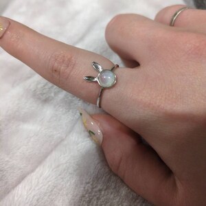 指輪・リング Rabbit Holding The Moon Ring Bunny Lover Moonstone Ring, Bunny Ring Silver Ring, Animal