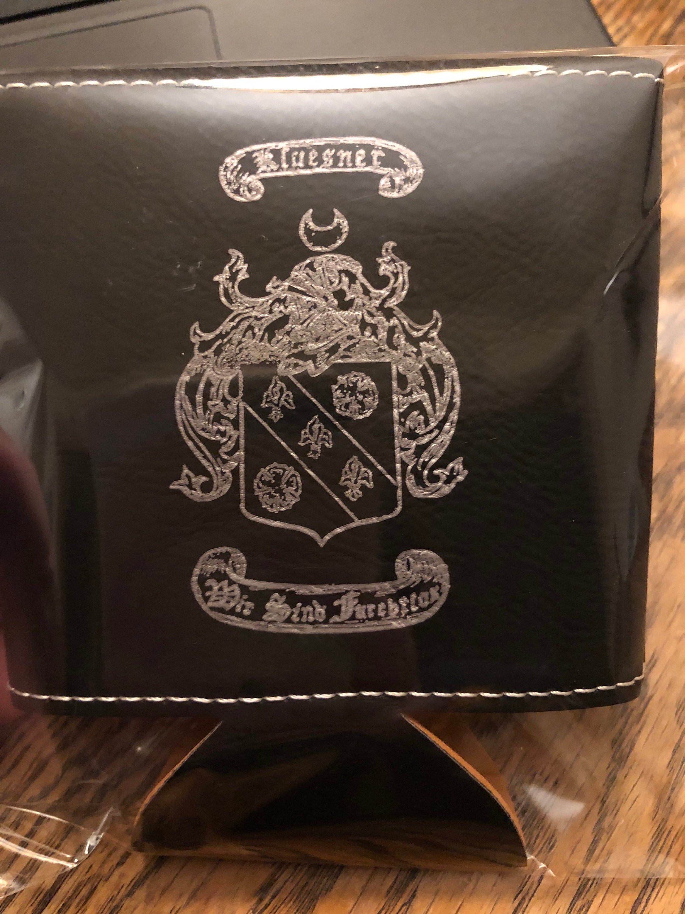 Customer photo of Custom Logo Engraved Leatherette Beverage Holder from Lauren