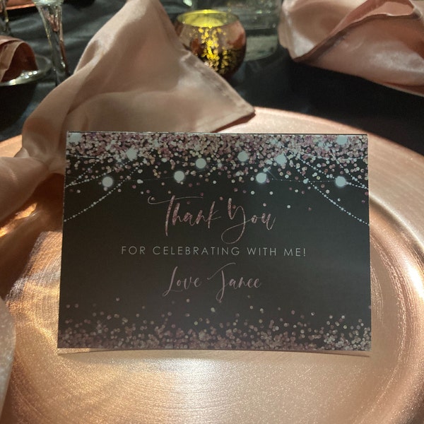 Editable Rose Gold Black Thank You Card PRINTABLE Template Rosegold ...