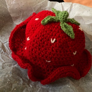 Handmade Strawberry Crochet Bucket Hat For Women & Girls - Knitted Fishing Hat, One Size Fits 50-60cm