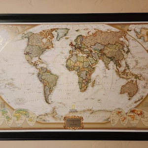 Personalized Executive World Travel Map With Pins and Frame Push Pin ...