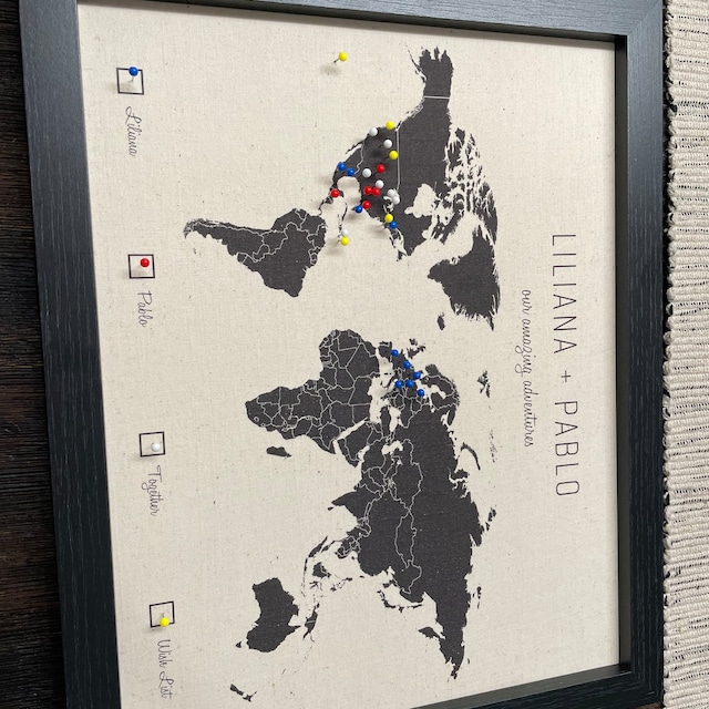 Regalo para parejas Mapa mundial con chinchetas Mapa mundial de viajes  Regalo de boda Aniversario de lino Regalo para marido Regalo para esposa  Mapa personalizado enmarcado -  México