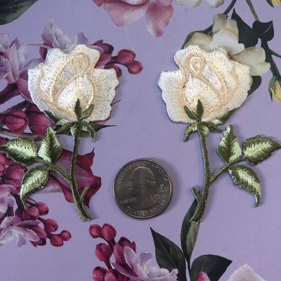 Set Of 2 Royal Blue Rose Flowers Sew On Full Embroidered Patch Appliqu&eacute;s Badge