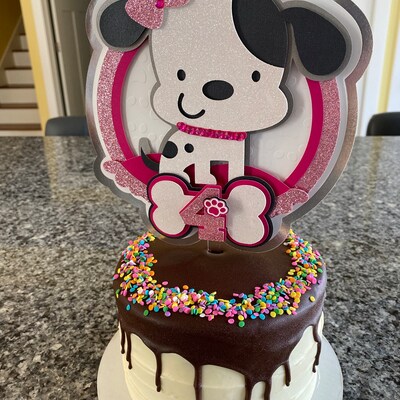 Puppy Cake Topper Pink/dog Cake Topper/puppy Cake Decor/cake Topper Birthday/birthday Cake ...