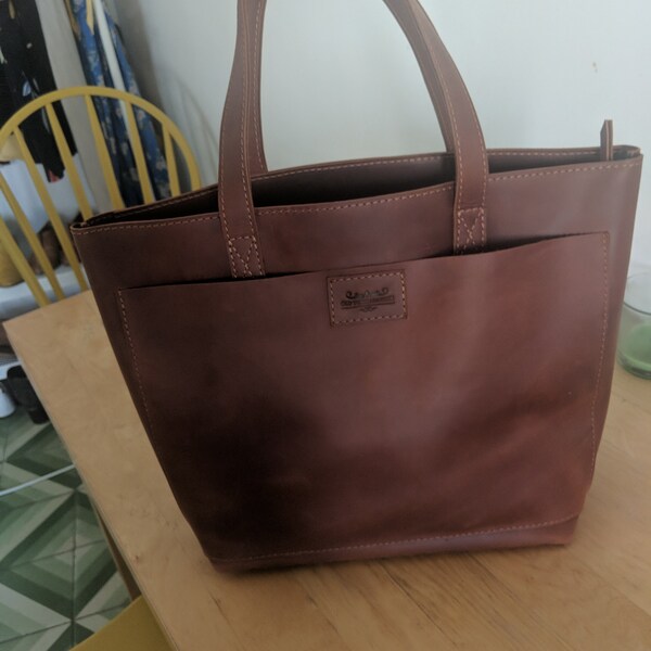 Cognac Leather Bag, Leather Tote Bag, Genuine Leather Tote, Shoulder ...