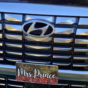 Black and Red Glitter (EFFECT) Personalized License Plate and Accessories,Personalized, Custom Car Tag, License Plate for women, Monogram