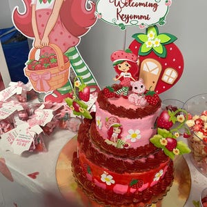 Strawberry Shortcake Cake Topper | Strawberry Birthday Party Decor