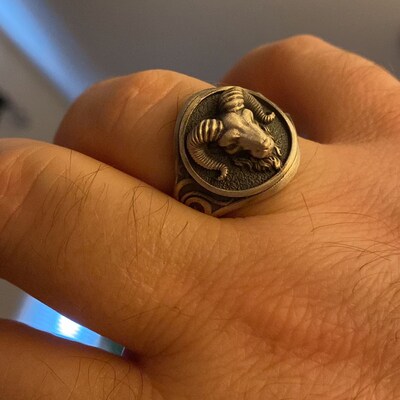 Sterling Silver Aries Zodiac Ring - Ram Head Design For Men, Handmade & Polished | Zodiac Sign Jewelry Gift