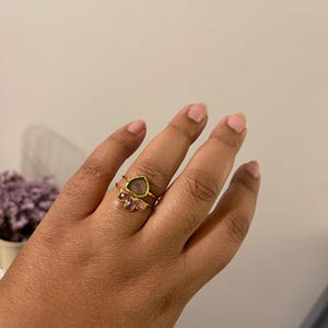 Customer photo, Pink Tourmaline Fleur Ring, Art Deco Gold Gemstone Ring