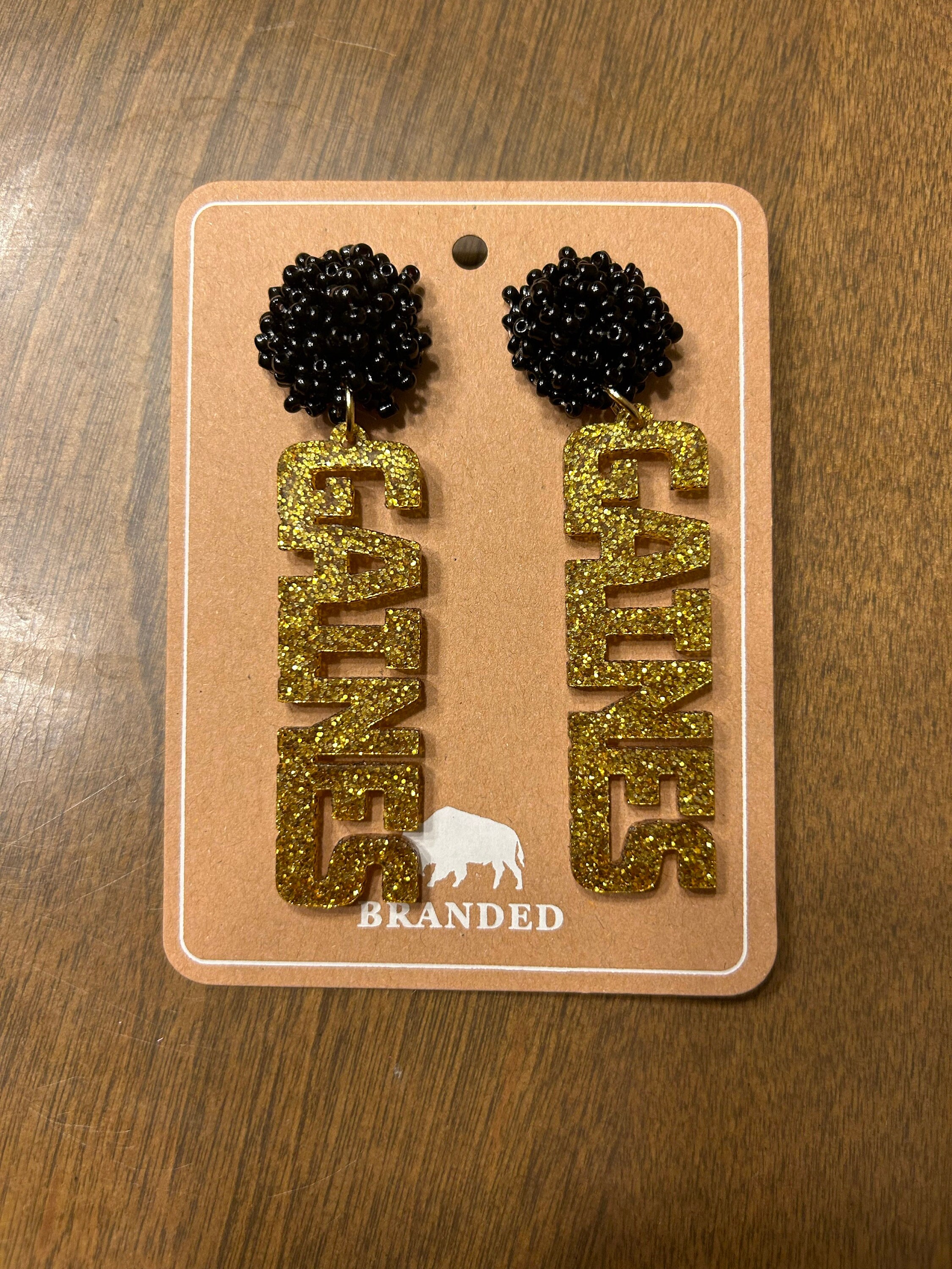 Personalized Custom Game Day Earrings 3/4 inch bead topper-High School-College-Football-Team Name-Spirit Wear Gear-Birthday Gift